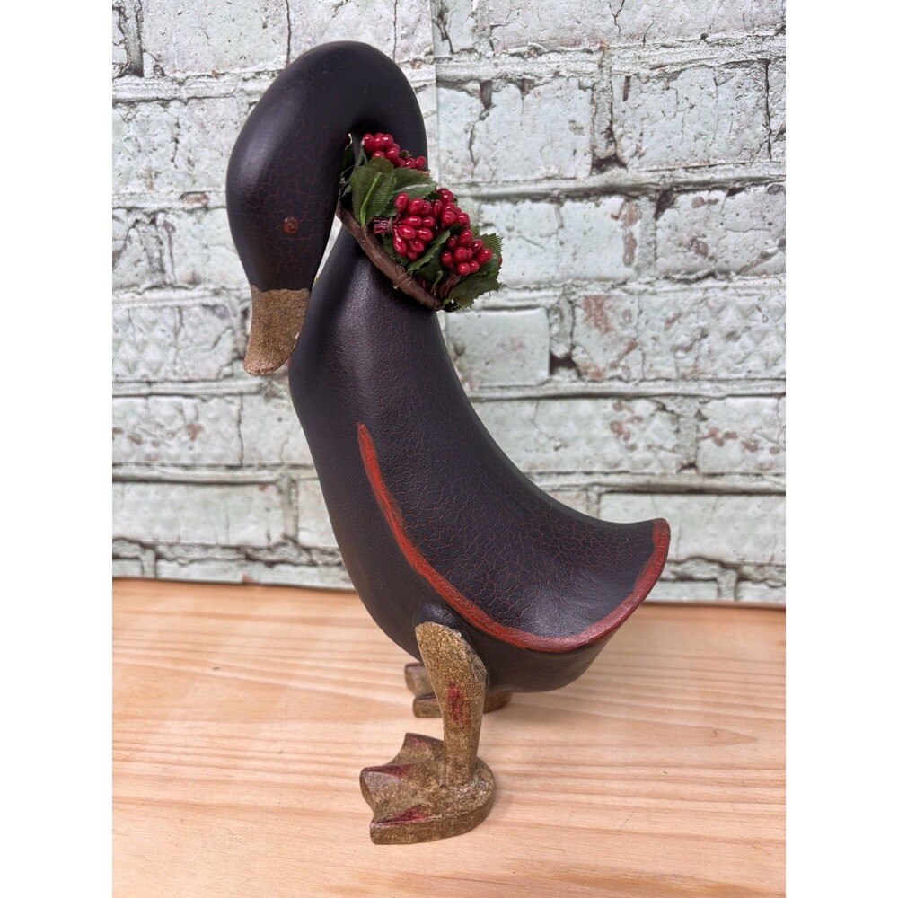 Vtg 2006 Smith & Hawken Duck Goose Black Wooden Rustic Crackle RARE HTF 10”